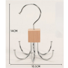 (Natural Wood)Percha de gancho multifuncional giratoria 360 de 6 garras para almacenamiento organizador de ropa interior