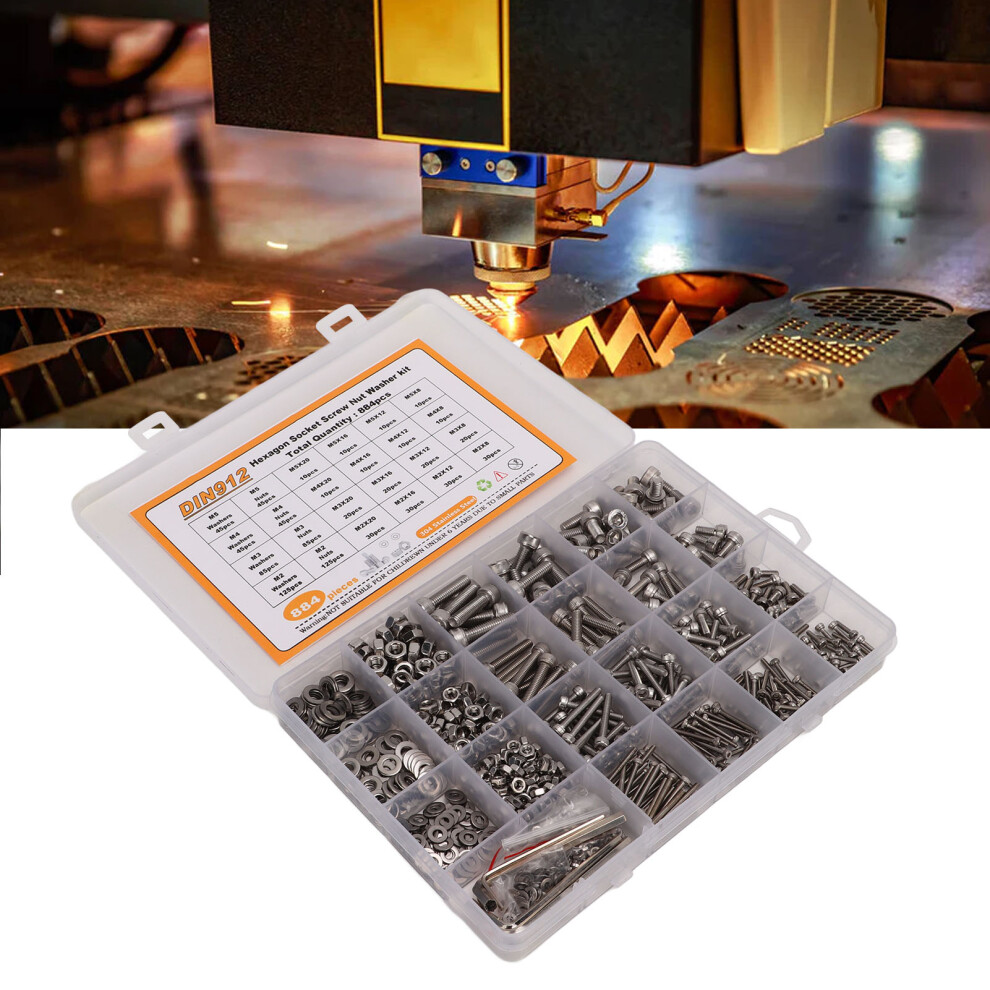 884Pcs M2 M3 M4 M5 Hex Screw Nut Washer Set