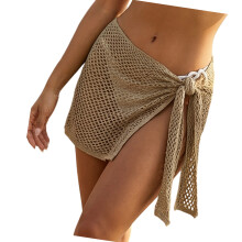 Women Hollows Crochet Short Swimsuit Skirt Beachwear-Khaki