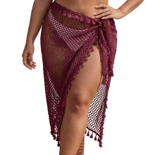 See Throught Knitted Fringed Swimwears Coverup for-Date red
