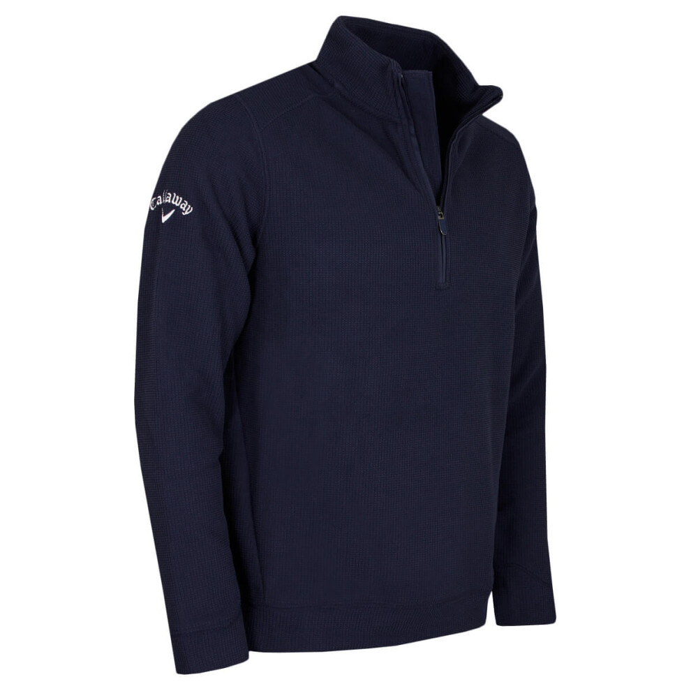 Callaway Apparel (M, Peacoat) Callaway Golf Mens Long Sleeve Waffle 1/4 Zip Thermal Swingtech Sweater