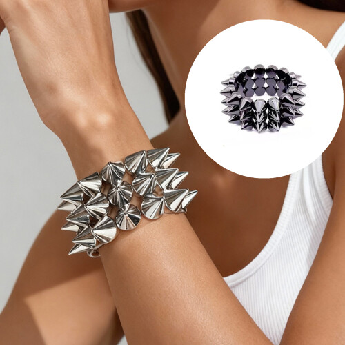 Retro Punk Style Rivet Elastic Bracelet Comfortable-silver 1