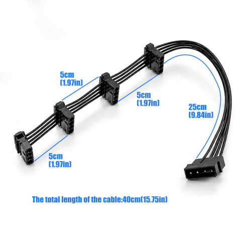 Câble d'alimentation IDE 40 cm 4 broches avec 1 entrée et 4 2