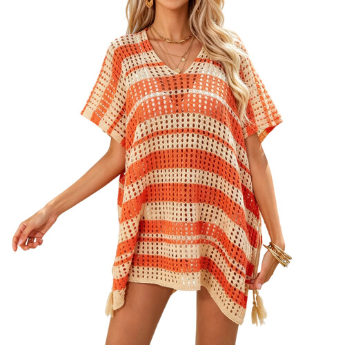 Couverture de plage élégante avec laçage-Abricot et orange1