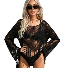 Châle de plage en Polyester doux, Tankini à manches-Noir