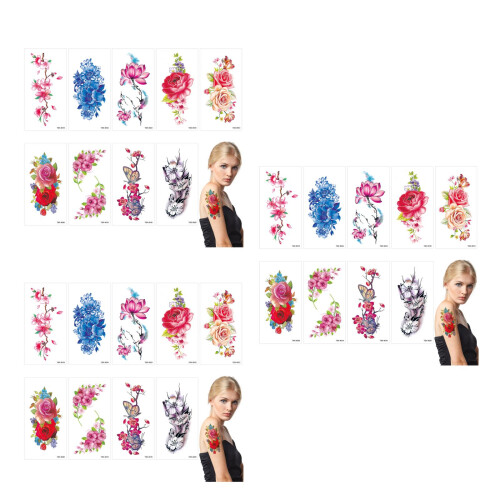 27Sheets Temporary Tattoos Flower Stickers Waterproof Assorted Colors