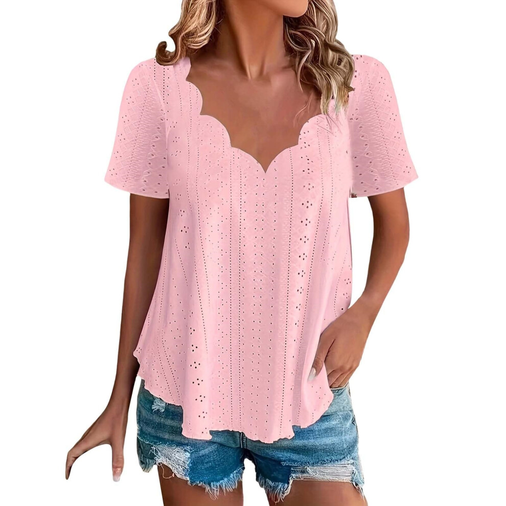 Pink Women's Comfortable And Breathable Short-Sleeve V-Neck- Xxl