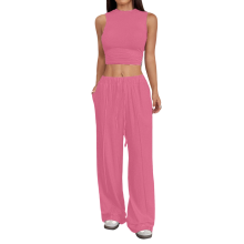 Women's two-piece casual sleeveless sportswear set-Pink XL