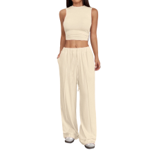 Women's two-piece casual sleeveless sportswear set-Apricot S