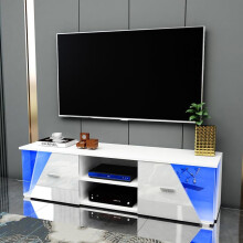 Modern LED Light TV Unit, Living Room Entertainment Center Storage Cupboard Media Cabinet