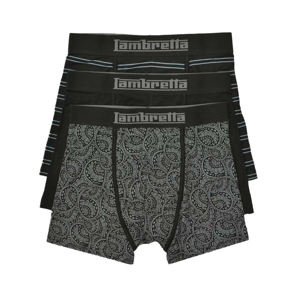 Lambretta (Xl, /Grey) Mens Paisley Boxer Shorts (Pack Of 3) Black
