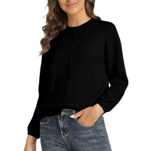 Women's Lightweight Crewneck Cardigan Sweater-Black XL