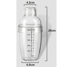 (500ml)Shaker per cocktail in plastica agitatore per bevande a mano con bilancia e colino superiore shaker a tazza trasparente