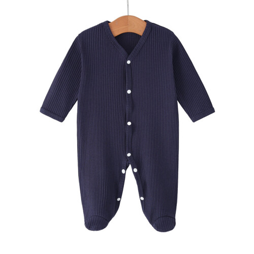 Newborn Footed Coverall Baby Romper Featuring-Navy blue
