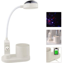 Kinderschreibtischlampe mit Stifthalter, farbwechselnde Nachttischlampe, wiederaufladbare LED-Leselampe (Weiß)