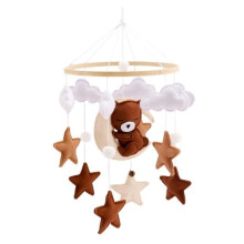 Baby Mobile with Chimes, Clouds, Stars, and Moon, Handmade with Bear, Cute Crochet Animal Crib Pendant, Hanging Baby Bed