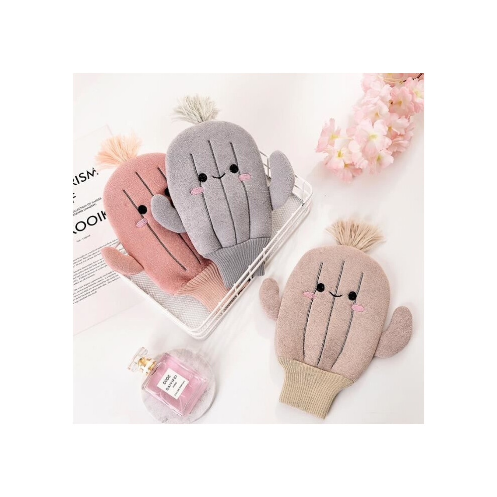 Aihontai Creative Baby Bath Mitts, 3-Piece Set, Cartoon Cactus Design, Bath Towel, Scrubbing Gloves, Body Cleansing Sponge