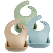 Bavoirs bébé en silicone imperméable, lot de 3 bavoirs souples en silicone pour les repas, avec 4 boutons réglables et une poche.