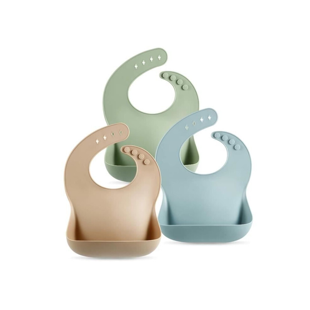 Waterproof Silicone Baby Bibs, Set Of 3 Soft Silicone Feeding Bibs For Mealtimes With 4 Adjustable Buttons And Pocket Aihontai