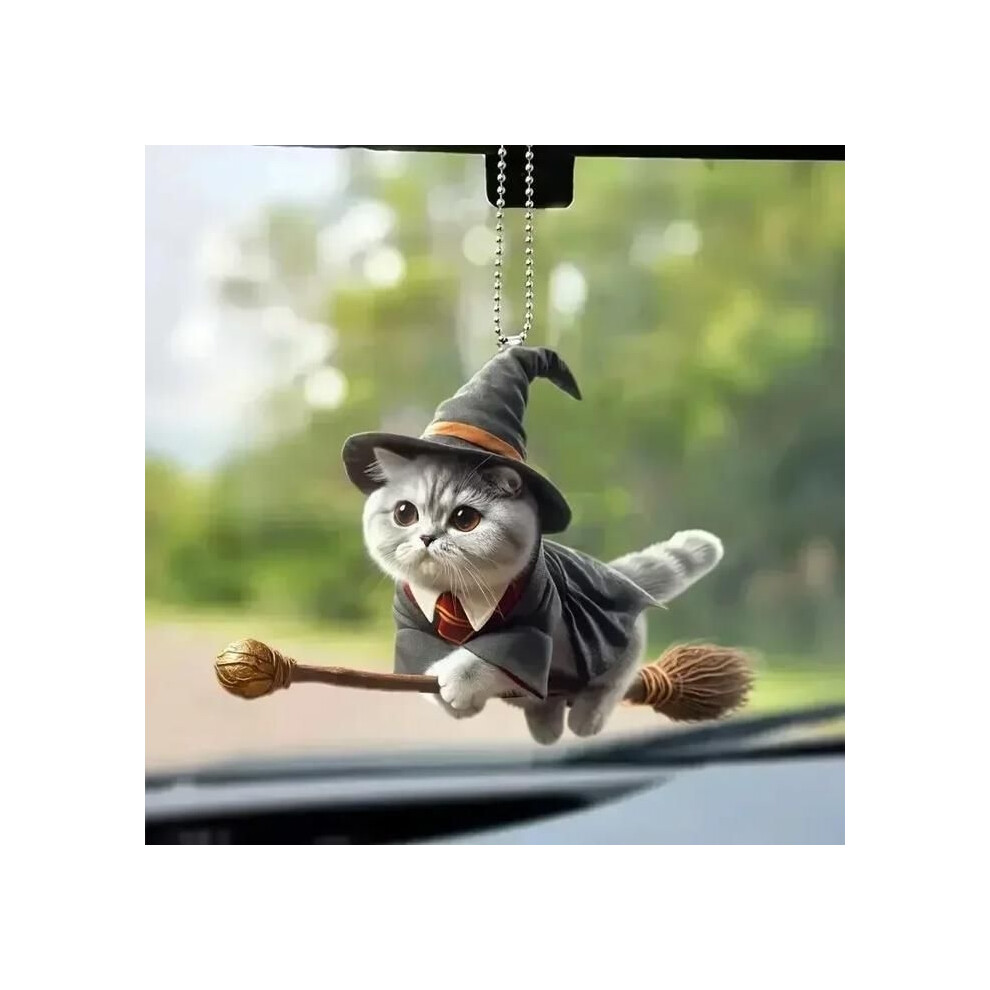 Cute Cat-Shaped Rearview Mirror Pendant For Car Interior, Realistic Hanging Pet Ornament Aihontai