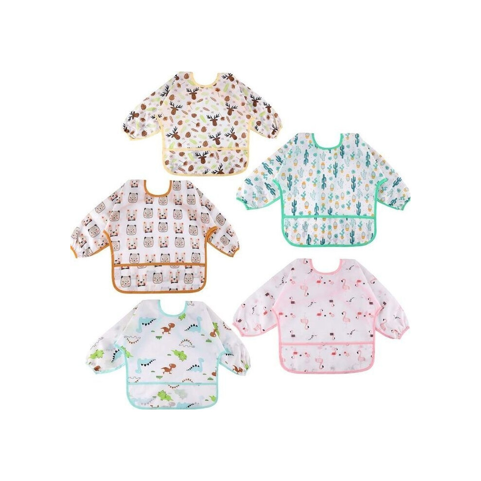 Aihontai Waterproof 5-Piece Baby Bib Set With Sleeves, Suitable For Babies 0-24 Months