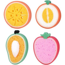 Set van 4 babybadsponsjes, YSTP leuke fruitbadsponsjes voor een babyshower: sinaasappel, aardbei, mango, perzik