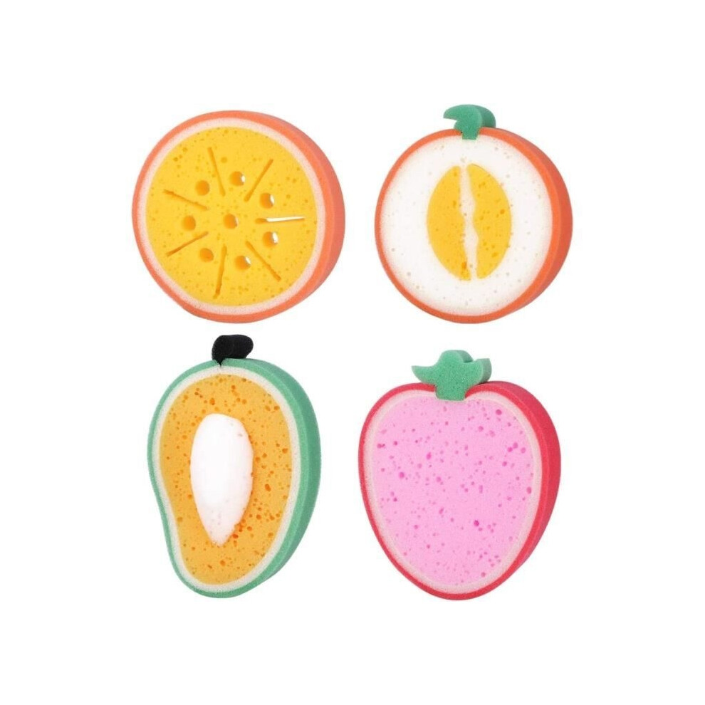 Aihontai Set Of 4 Baby Bath Sponges, Ystp Fun Fruit Bath Sponges For Baby Shower, Orange, Strawberry, Mango, Peach