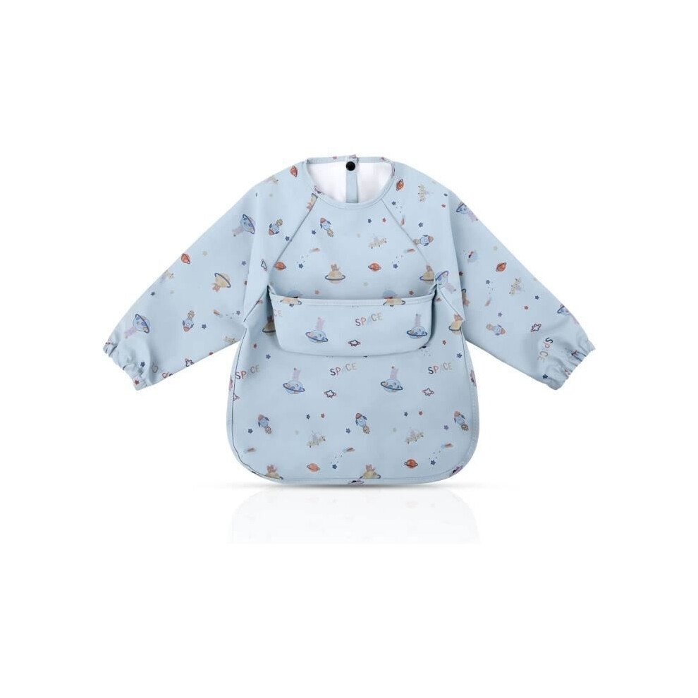 Aihontai Waterproof Long-Sleeved Bib For Babies Aged 6 To 12 Months (Blue)