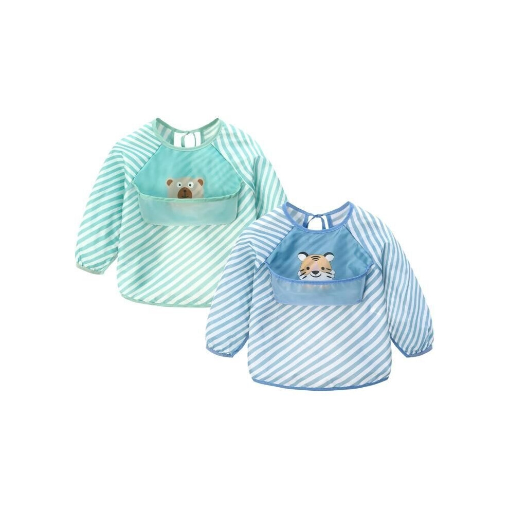 Aihontai Baby Bibs With Long Sleeves, 2-Pack Waterproof Apron Feeding Bibs For Children 6 Months To 3 Years Old, Medium