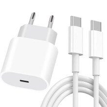 Chargeur USB-C 25 W - Blanc - Câble USB-C 20 W 1 m - Compatible avec iPhone 17, 16 et 15 - Charge rapide