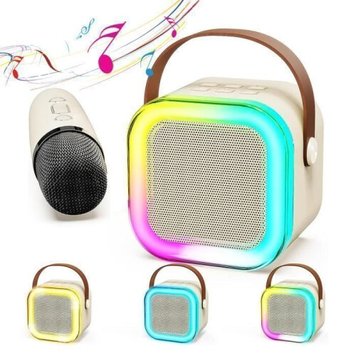 Karaoke Microphone - Mini Portable - Bluetooth 5.0 - 2 Microphones - Sound Effects - LED Light