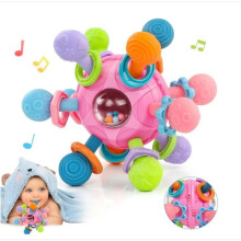 Hochet pour bébé de 6 mois, hochet de dentition pour bébé de 3 mois, balle sensorielle, cadeau de naissance pour petite fille - Rose