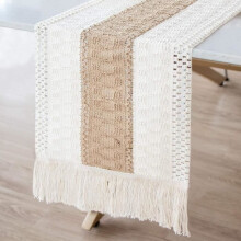 Tischläufer aus Makramee, Jute und Baumwollspitze, Dekoration für das Esszimmer, Boho-Hochzeit
