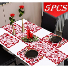 Red Heart Lace Table Runner and Placemat Set, Table Decoration for Party, Wedding, Birthday