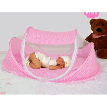 Tragbares, faltbares Baby-Moskitonetz mit Kissen und Polster, Rosa, ideal für den schnellen Strandbesuch, einfaches Bettzelt für die Kleinsten