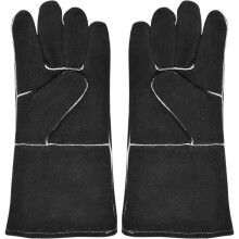 Barbecue Glove, Fireplace Glove, Oven Gloves, Heat Resistant Leather Glove, Fireproof Protective Glove (Cowhide, Black)
