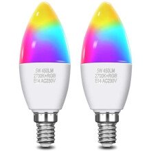 KINGSO Smart WiFi LED-lamp, meerkleurig RGB E14 C37, 5W, 450LM