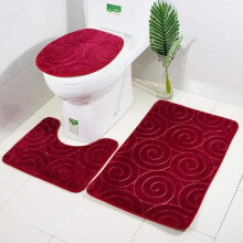 Nieuwe antislip badmat, 3-delige badkamerset, voorgevormde toiletmat (rood)