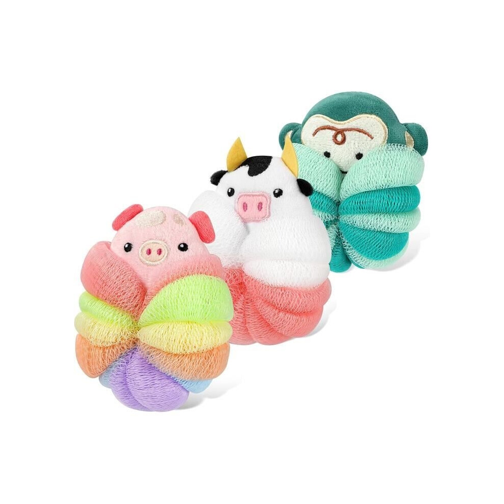 Aihontai Shower Flower - Not Specified - Set Of 3 - Luffa Sponge - Animal Design - Soft For Children