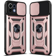 Coque antichoc en TPU et PC pour Xiaomi Mi 11 Lite 5G avec cache-caméra coulissant, or rose