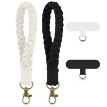 Lot de 2 cordons pour téléphone portable avec languette d'attache, chaîne pour smartphone, bracelet porte-clés (beige + noir)