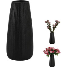 Schwarze Keramikvase, Pampasgrasvase, schwarze Vase für die Tischdekoration im Büro oder Homeoffice – 22,5 x 5,8 cm