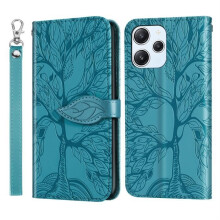 Étui pour Xiaomi Redmi 12 6,79 pouces, en cuir PU avec fermeture magnétique, motif feuille, bleu Arbre de Vie, coque de protection à rabat.