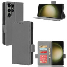 Étui à rabat en cuir PU gris pour Samsung Galaxy S23 Ultra