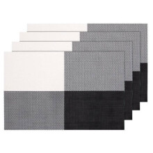 Set van 4 wasbare PVC-placemats, antislip, slijtvast, hittebestendig, 45 cm x 30 cm (grijs, zwart en wit)