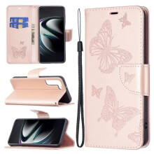 Étui de téléphone rose doré à motif papillon pour Samsung Galaxy S22 Plus 5G avec support, coque de protection pour Galaxy S22+