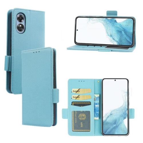 Étui à rabat en cuir PU pour Oppo A17 - Bleu