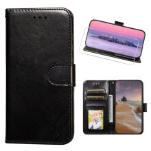 Étui à rabat en cuir PU noir avec verre trempé pour Samsung Galaxy A53 5G 6,5" [SGMITT]