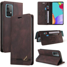 Étui à rabat en cuir PU marron pour Samsung Galaxy A52/A52 5G 6,5 pouces