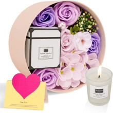 Runde Seifenbox mit Blumenmotiv, Aromatherapie-Kerze, rosa künstliche Blume, Geschenkset für Muttertag und Valentinstag